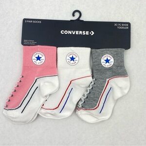 Converse Toddler Little Girls 3-Pack Sock Bundle Size 3C-7C Pink/White/Gray NWT